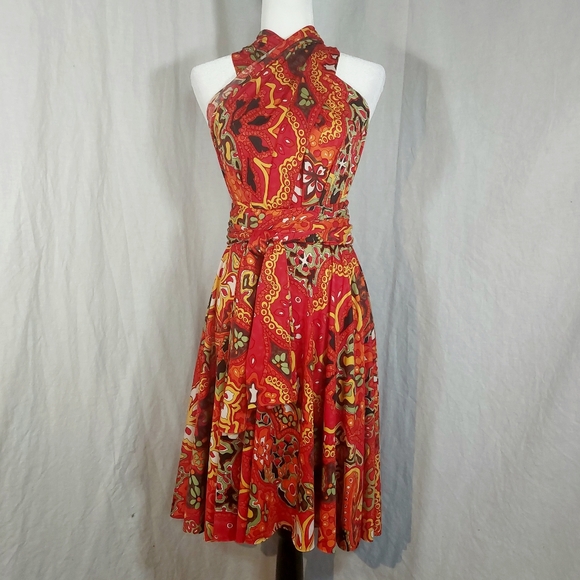 Von Vonni red & gold tropical print transformer dress, O/S (up to 10-12) - Picture 4 of 12
